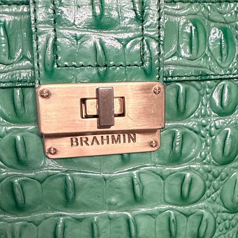 Brahmin Green Croc-Embossed Leather Crossbody Gold Turn lock - Picture 3 of 15